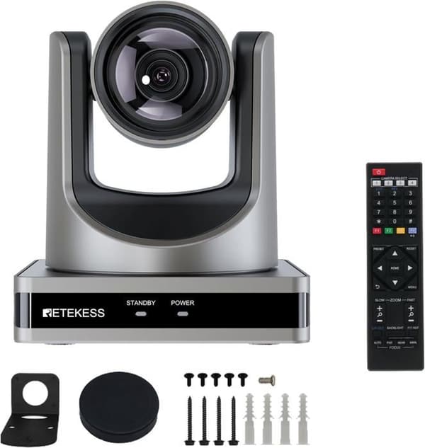 Retekess TC202 1080p PTZ-kamera, Videokamera, Hybridzoom, 12x optisk, 16x digital, AI automatiskt spårning, för konferenser