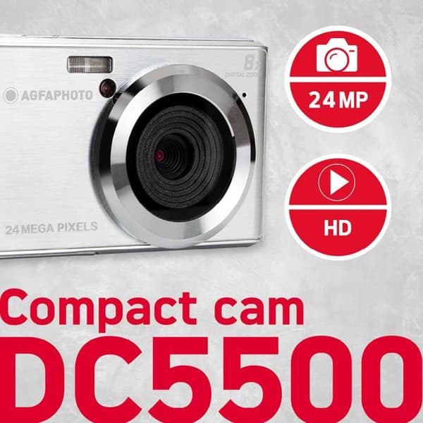 AGFA PHOTO Realishot DC5500 - Kompakt digitalkamera, 24 MP, 2,4'' LCD, 8x digital zoom, Litiumbatteri - Silver