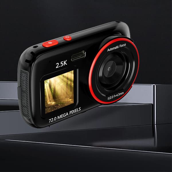 INF Elegant digitalkamera - dobbel skjerm, 72 MP, 1080p Sort