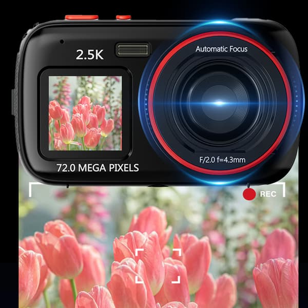 INF Elegant digitalkamera - dobbel skjerm, 72 MP, 1080p Sort