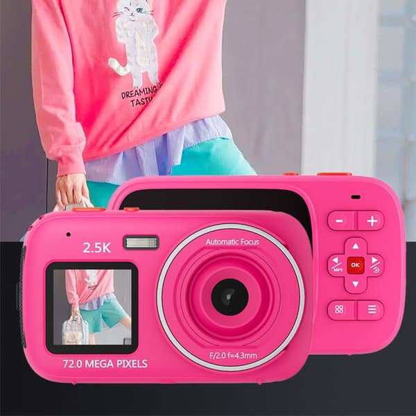 INF Elegant digitalkamera - dobbel skjerm, 72 MP, 1080p Rød