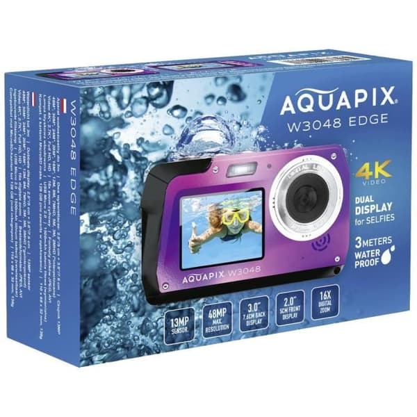 Easypix Aquapix W3048-I Edge Lila Digitalkamera 48 Mill. lila pixel dränkbar kamera, frontskärm