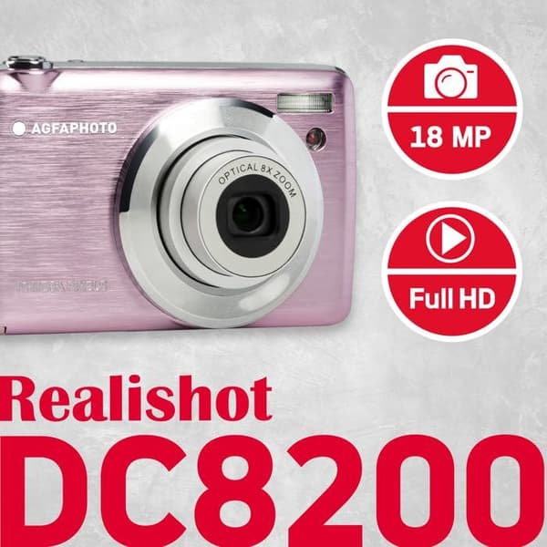 AGFA PHOTO Realishot DC8200 - Compact Cam Digital Camera (18MP, Full HD-video, 2,7-tums LCD-skärm, 8X optisk zoom, batteri