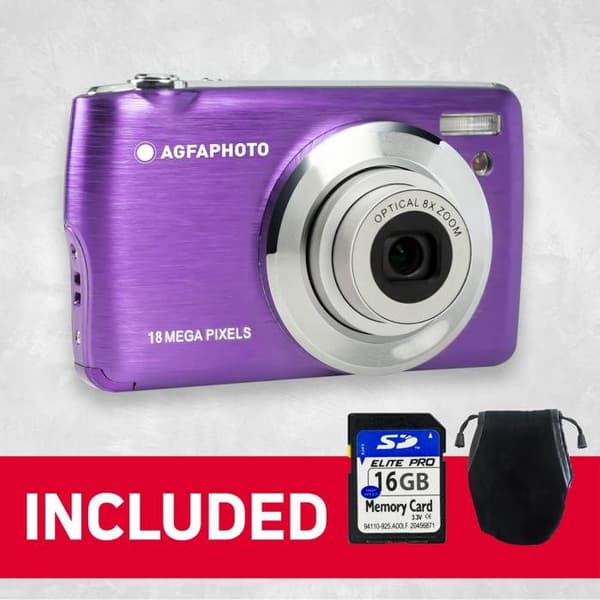AGFA PHOTO Realishot DC8200 - Kompakt digitalkamera 18MP, Full HD-video, LCD 2.7'', 8X zoom, 16GB SD-kort - Lila