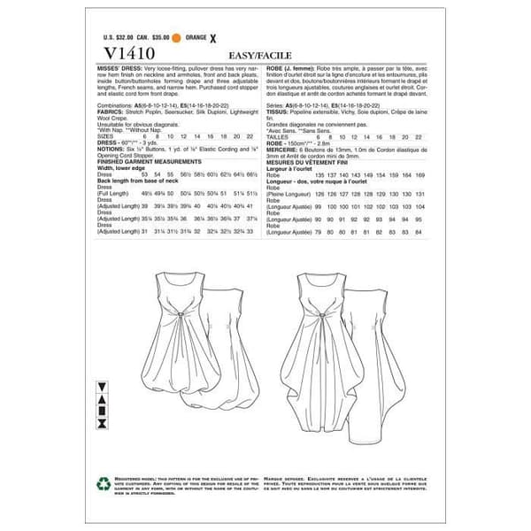 Vogue Patterns V1410 Patterns, A5 (6-8-10-12-14) - V1410A50
