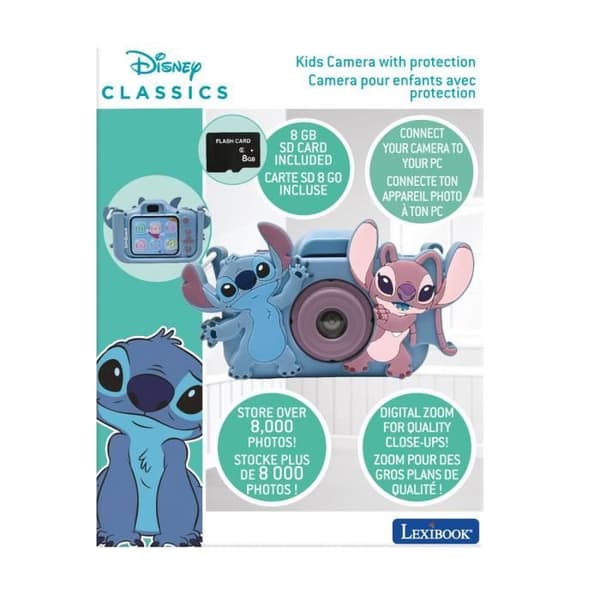 LEXIBOOK - Lasten kamera suojauksella - 4 yhdessä - Disney Stitch - Muistikortti mukana