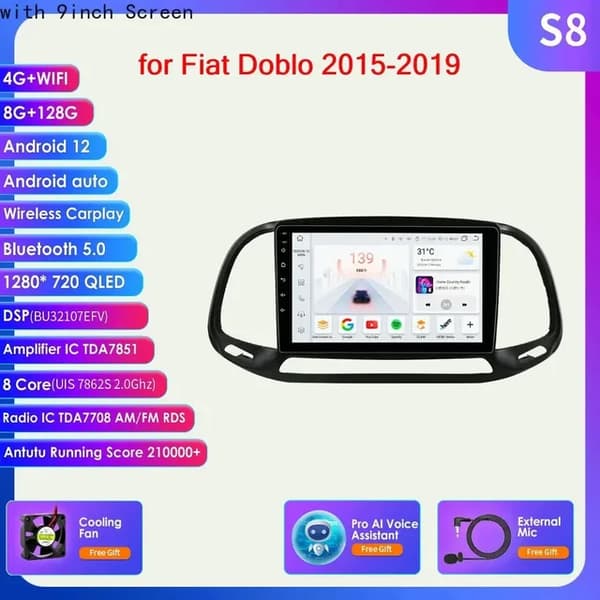 Android Autoradio, AI Audio, Multimedia Videoafspiller, S8 (8Core 8G 128G) AI