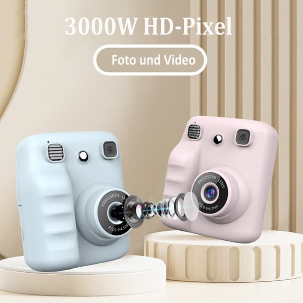 Lollanda 1080P digitalkamera til børn – direkte udskrivning, med 32 GB hukommelseskort og fotopapir, lang batterilevetid, bærbar og nem at bruge
