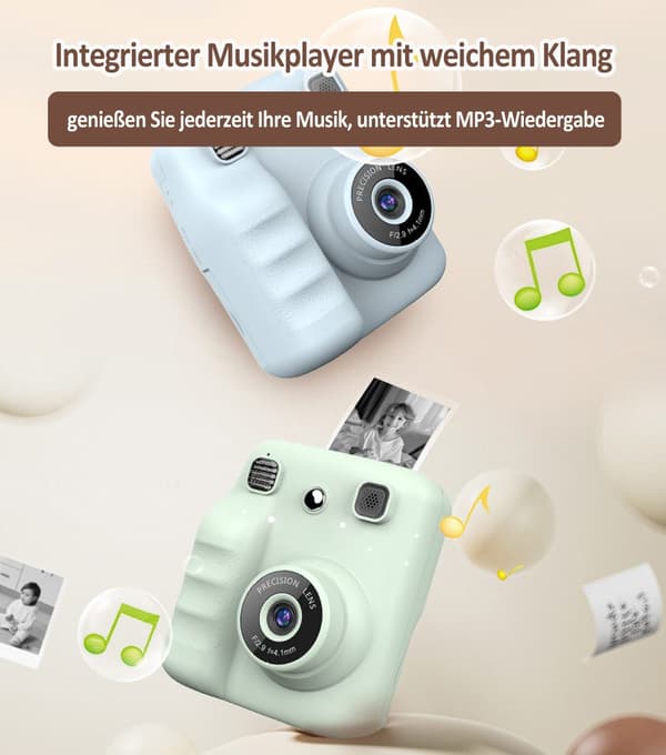 Lollanda 1080P digitalkamera til børn – direkte udskrivning, med 32 GB hukommelseskort og fotopapir, lang batterilevetid, bærbar og nem at bruge
