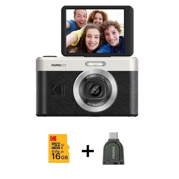 Kodak Pixpro C1 – Ultra-kompakt digital kamera, 13MP, 4X zoom, 2.8" LCD-skärm, LED-blixt, inbyggt batteri – Svart Svart