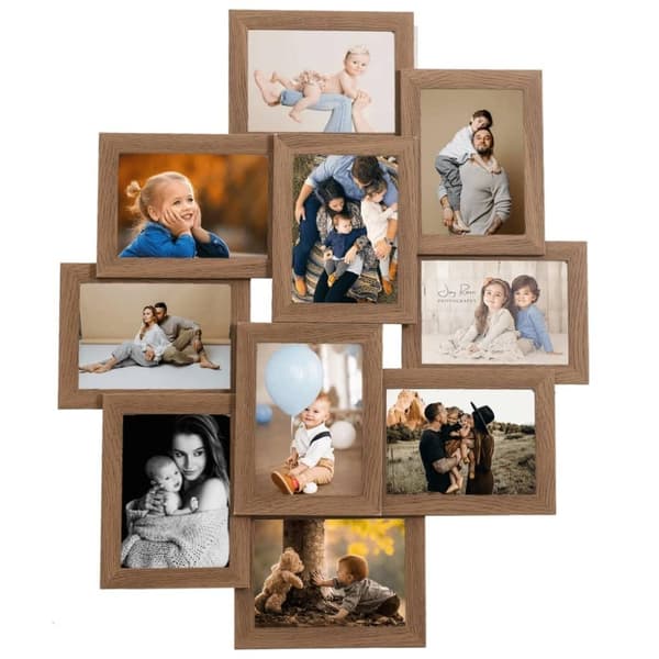 vidaXL Fotorammekollasj for 10x(10x15 cm) bilde lysebrun MDF
