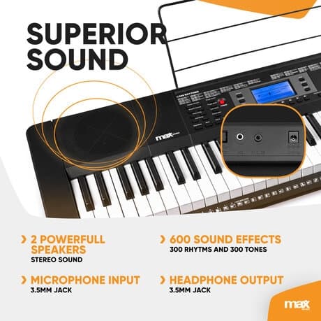 Max Rhapsody61L elektroniskt keyboard med 61 bakgrundsbelysta tangenter