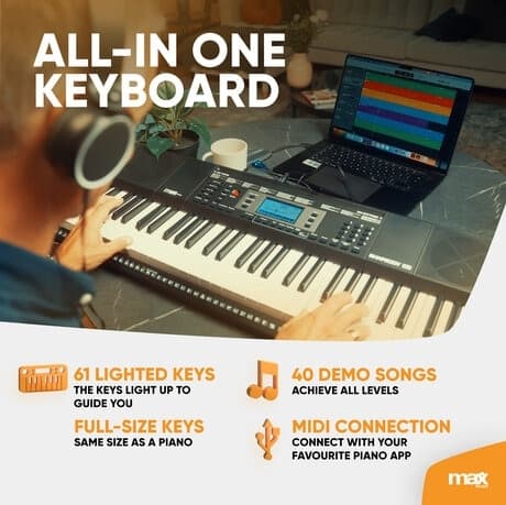 Max Rhapsody61L elektroniskt keyboard med 61 bakgrundsbelysta tangenter