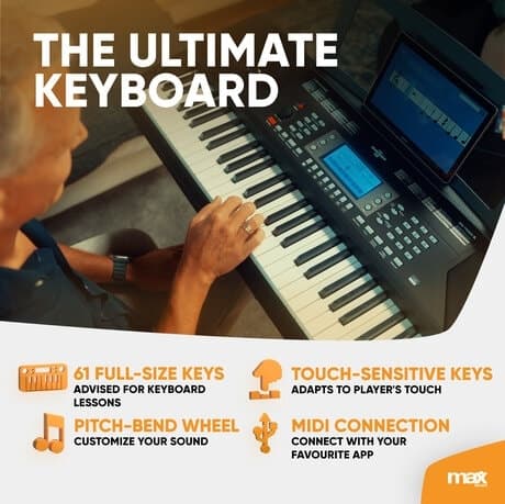 Max Rhapsody61P Electronic Keyboard Pro med 61 Touch Response-tangenter