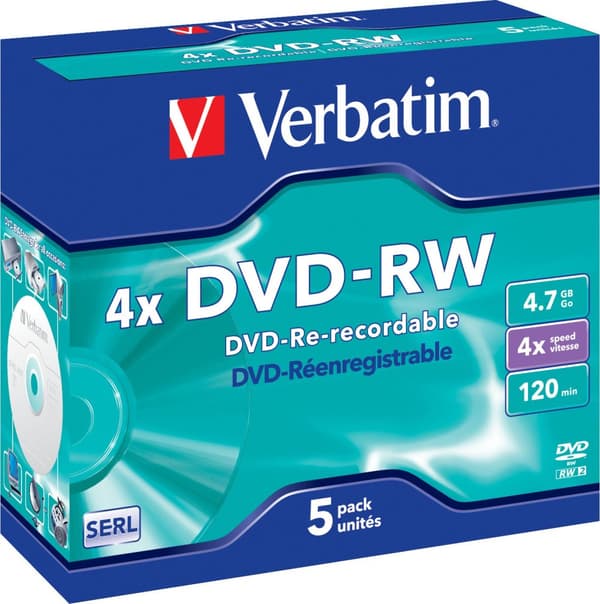 DVD-RW, 4x, 4.7 GB/120 min, 5-pack jewel case, SERL
