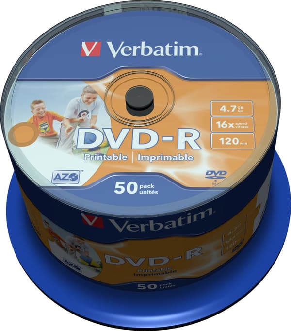DVD-R, 16x, 4.7 GB/120 min, 50-pack spindel, AZO, printable