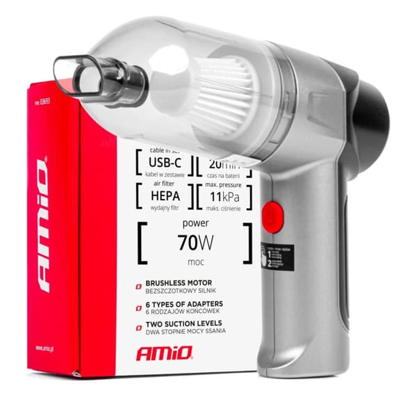 Bilstøvsuger med batteri 70W 11KPA hepa filter USB-C