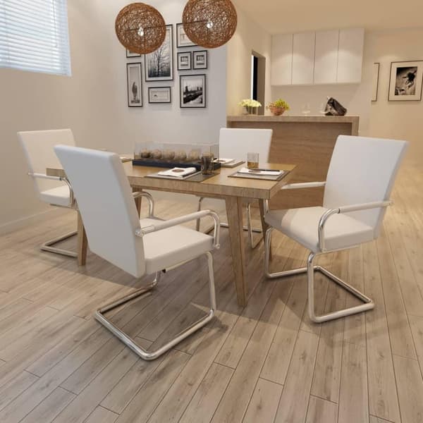 vidaXL spisebordsstole med cantilever 4 stk. kunstlæder hvid