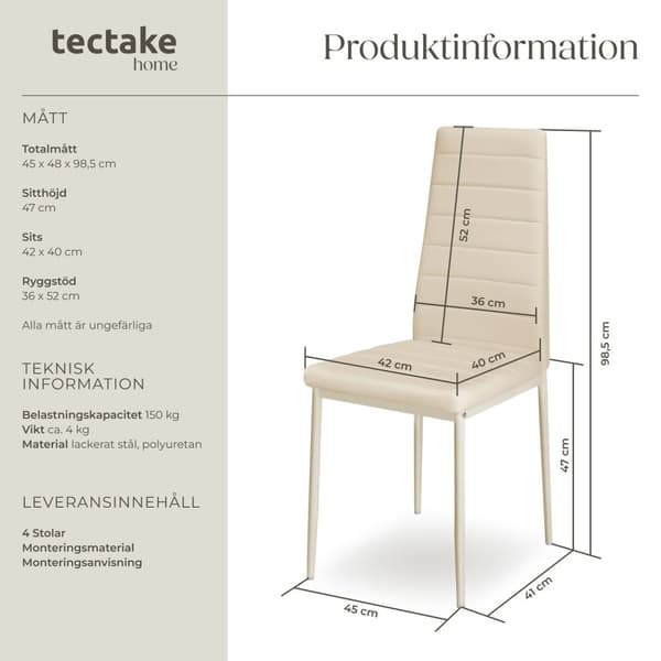 Matstolar konstläder - beige, Uppsättning om 4