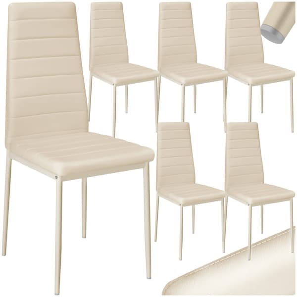 Spisebordsstol i kunstlæder, sæt - beige,Sæt med 6 stk.
