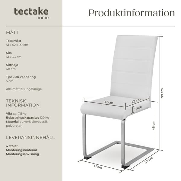 Köksstolar Bettina - vit, Uppsättning om 4