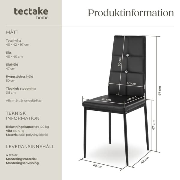Set matstolar Julien - svart, Uppsättning om 4