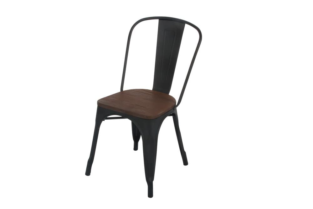 Plåt stol matt svart med alm trä sits priset 2 pack