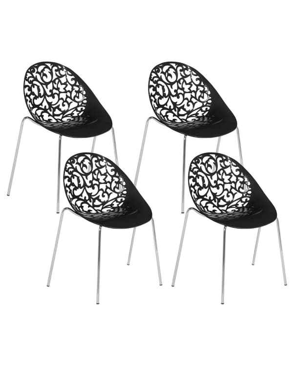 Set med 4 matstolar Svart Plast Urklippt Modern