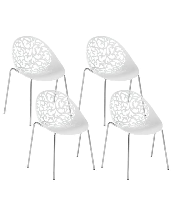 Set med 4 matstolar Vit Plast Urklippta Modern