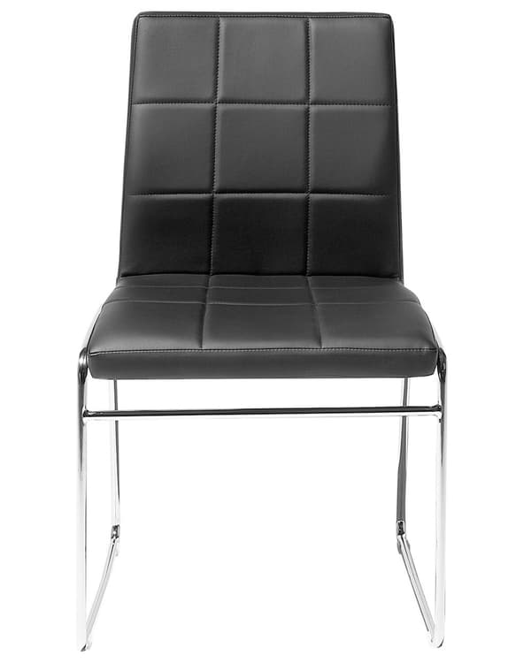 Set med 2 Middagsstolar Svart Konstläder Kromade Metallben Modern