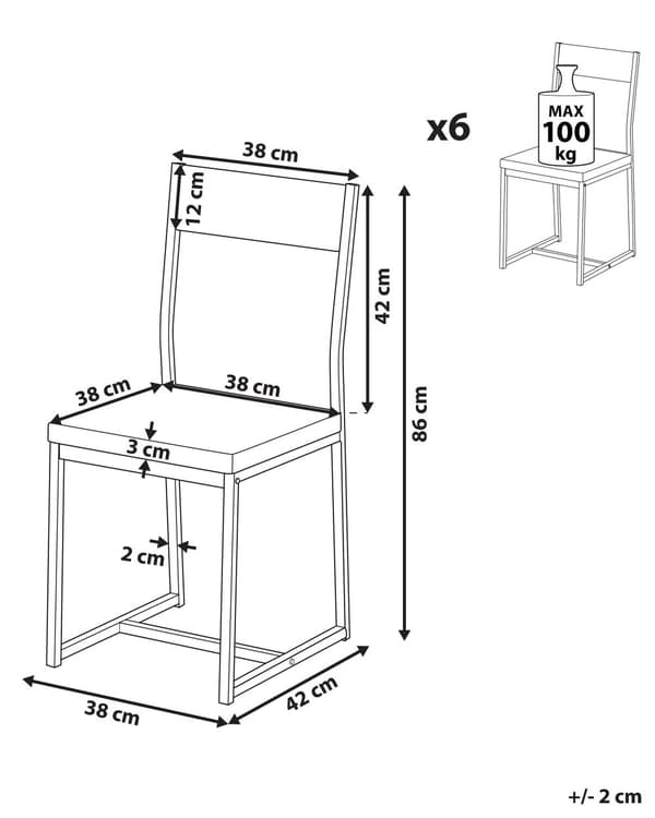 Tuoli tumma puu 38 x 86 x 42 MDF-levy teräsrunko 6 kpl jauhemaalattu PVC-kalvo