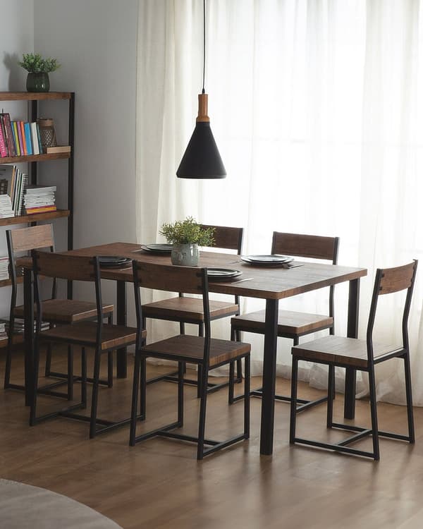 Tuoli tumma puu 38 x 86 x 42 MDF-levy teräsrunko 6 kpl jauhemaalattu PVC-kalvo