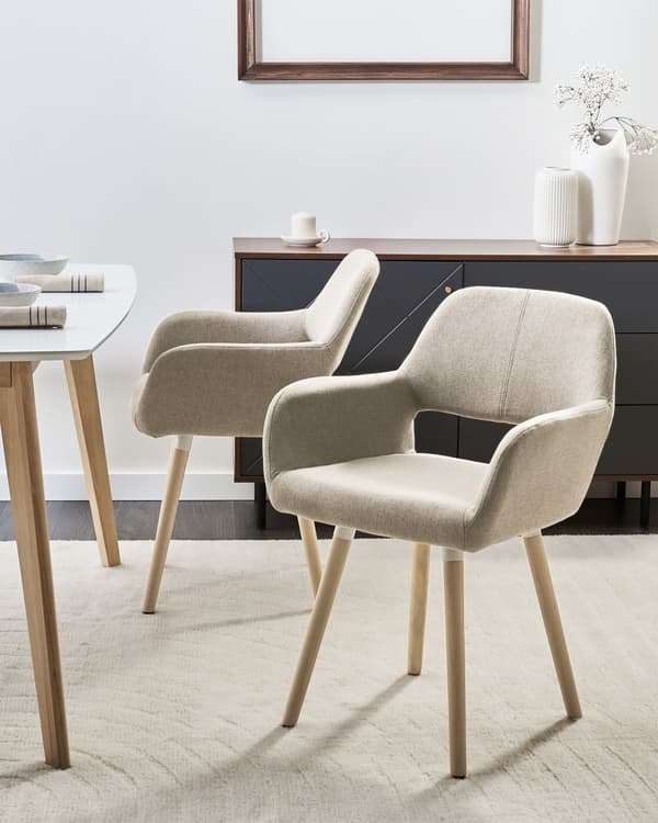Stol 2 st Brungrå Tyg Klädsel Ljus Träben Modern
