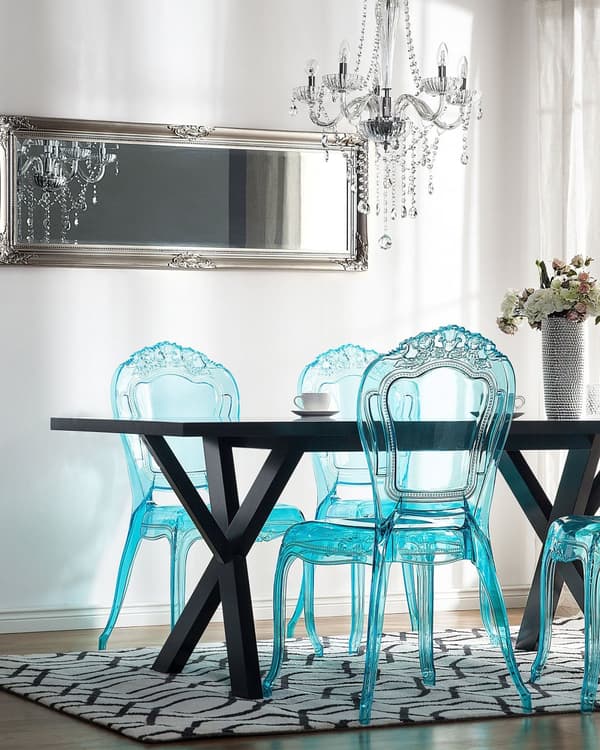Set av 2 Middagsstolar Blå Transparent Akryl Stabil Rygg Armlös Stapelbar Vintage Modern Design