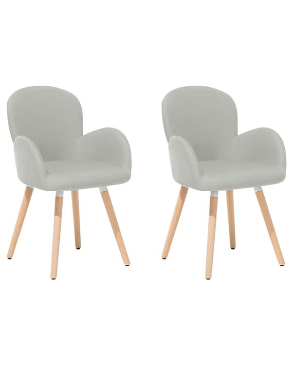 Set med 2 Middagsstolar Ljusgrå Tygklädsel Ljusa Träben Modern Eklektisk Stil