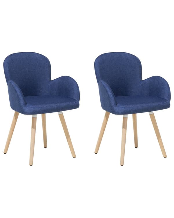 Set med 2 Middagsstolar Blå Tygklädsel Ljusa Träben Modern Eklektisk Stil