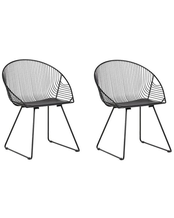 Set med 2 Middagsstolar Svart Metall Ram Konstläder Sits Modern Industriell Design