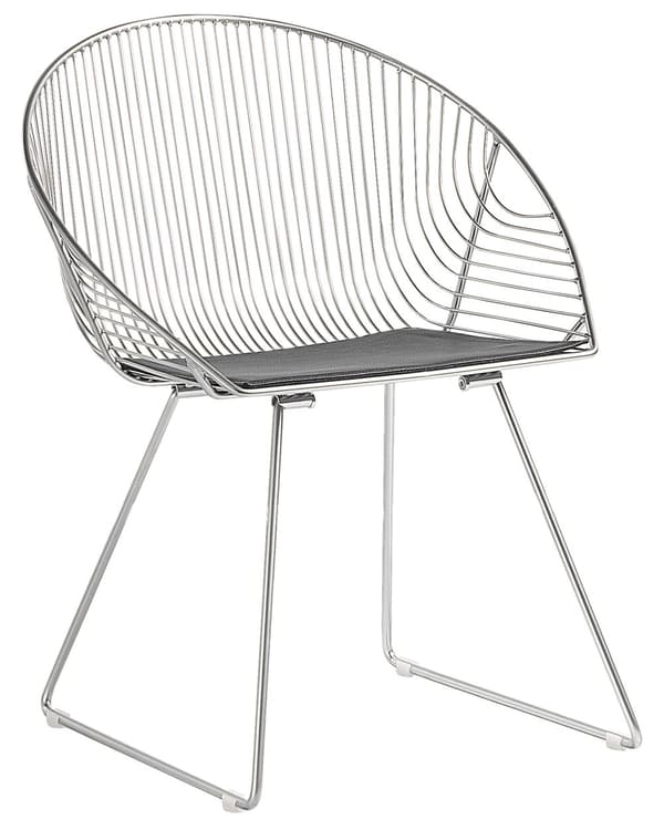 Set med 2 Middagsstolar Silver Metallram Svart Konstläder Sits Modern Industriell Design