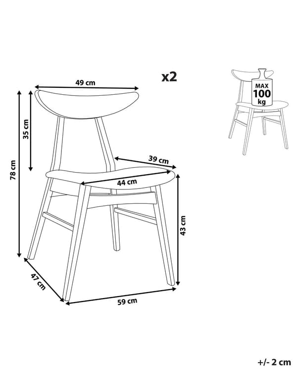 Set av 2 Middagsstolar Grå Polyestertyg Sits Mörk Träram Armstödslös Rustik Design