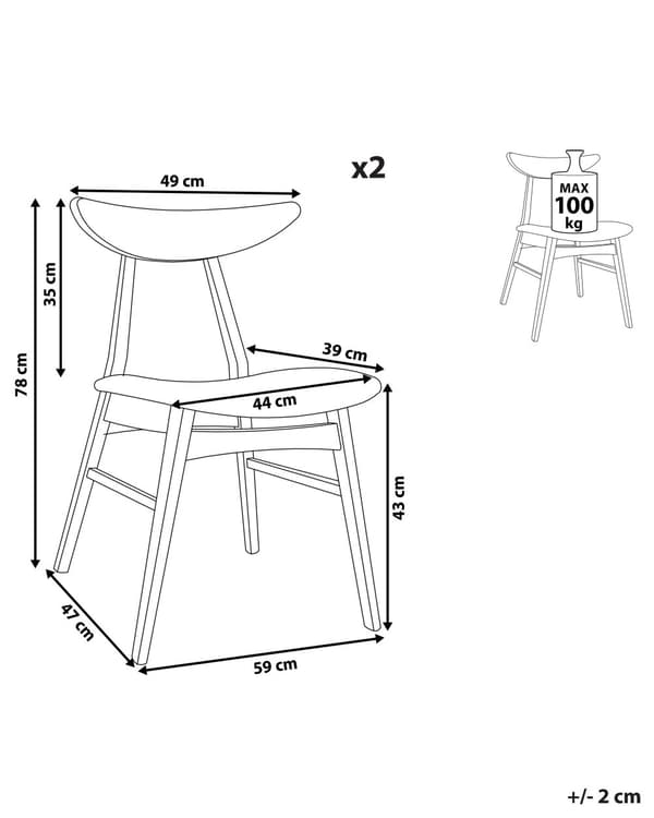 Set av 2 Middagsstolar Vit Konstläder Sits Mörk Träram Armstödslös Rustik Design