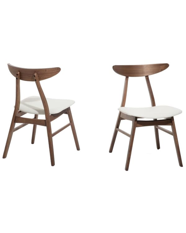 Set av 2 Middagsstolar Vit Konstläder Sits Mörk Träram Armstödslös Rustik Design