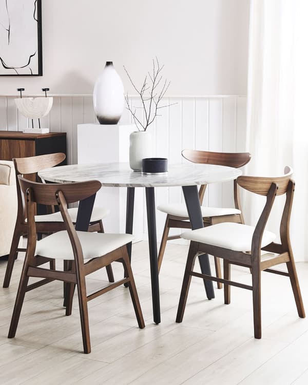 Set av 2 Middagsstolar Vit Konstläder Sits Mörk Träram Armstödslös Rustik Design