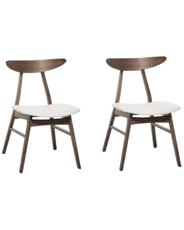 Set av 2 Middagsstolar Vit Konstläder Sits Mörk Träram Armstödslös Rustik Design