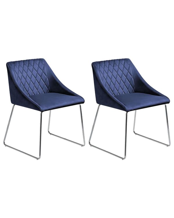 Stol 2 st Marinblå Sammet Metallben Modern