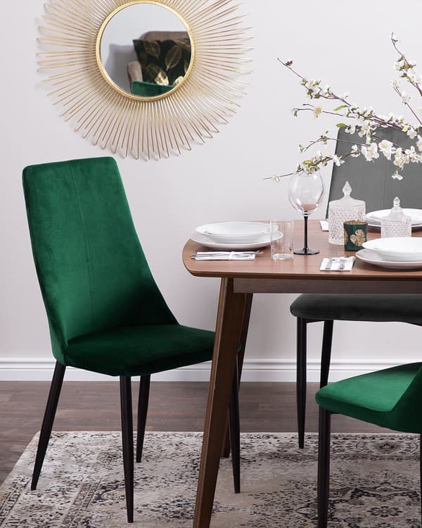 Set med 2 matstolar Grön Sammetsklädd Sits Hög Rygg