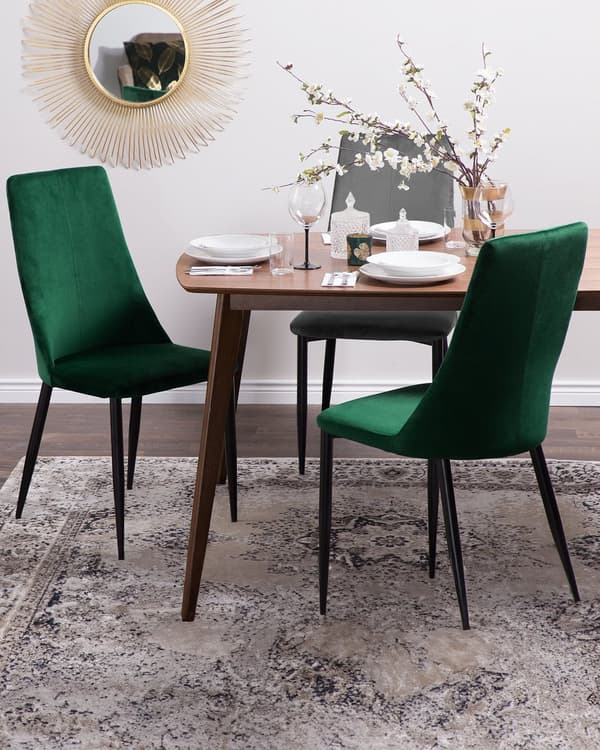 Set med 2 matstolar Grön Sammetsklädd Sits Hög Rygg