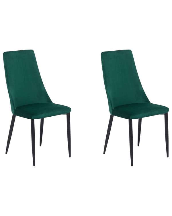 Set med 2 matstolar Grön Sammetsklädd Sits Hög Rygg
