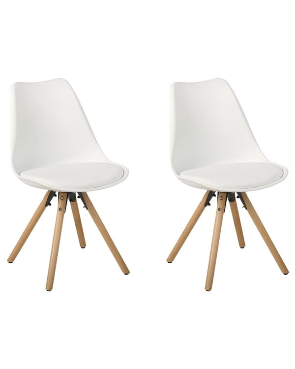 Set av 2 Middagsstolar Vit Konstläder Eleganta Träben