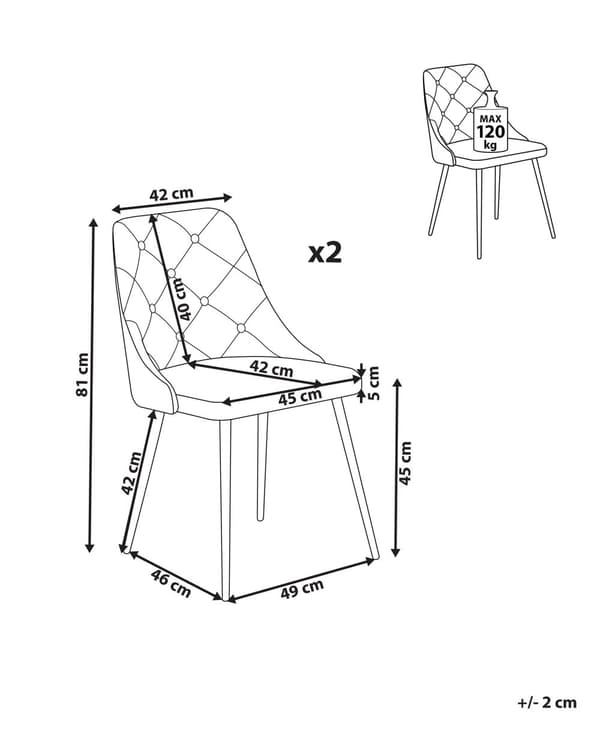 Set av 2 Middagsstolar Svart Konstläder Klädd Sits Knäppt Tuftat Ryggstöd
