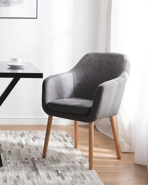 Matstol Grå Konstläder Klädd Sits med Kudde Träben